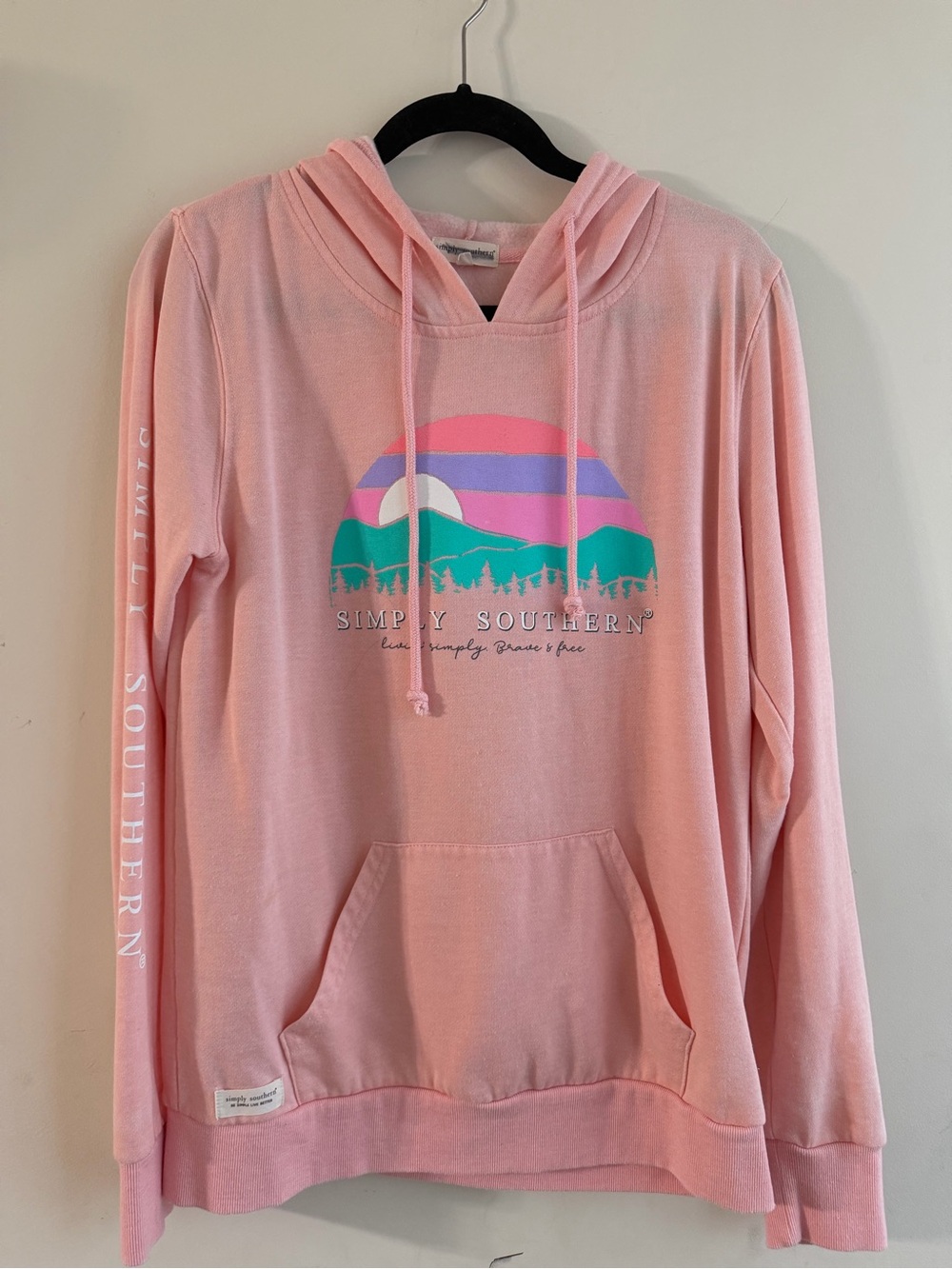 Simply Southern Pink Hooded Crewneck with Sunset Graphic